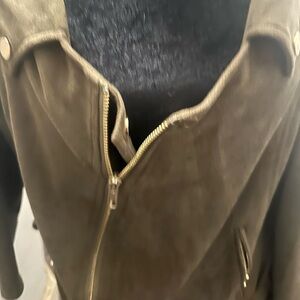 Self Green Faux Suede Short Belted Jacket